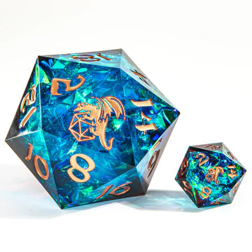 Sharp Edged Resin 55mm D20 - Blue and Red /w Gold Ink