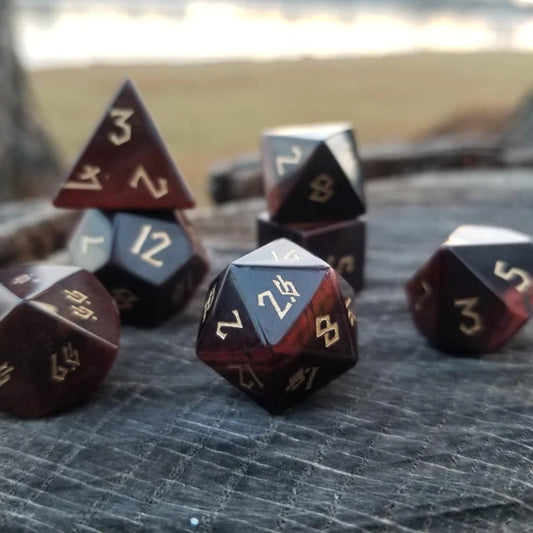 Red Tiger's Eye Stone Dice Set